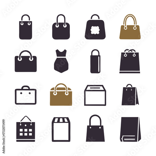 Variety of shopping and gift bag vector icons set