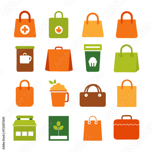 Collection of vibrant shop and food related icon designs