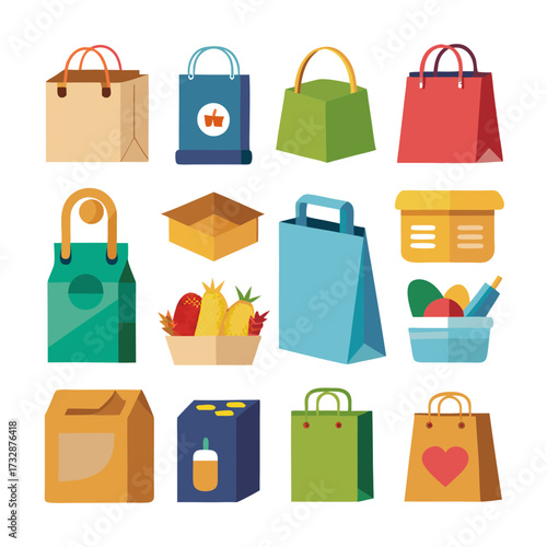Colorful assortment of shopping bags and containers illustration