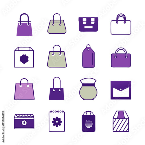 Stylized shopping bag icons arranged in a grid pattern