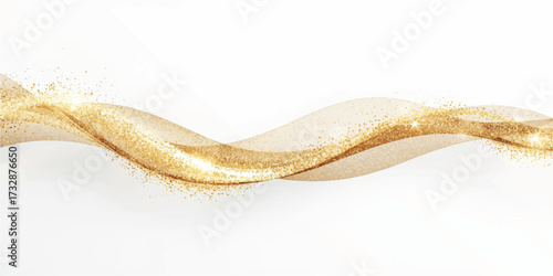 A healthy snack of delicious fresh fruit and baked bread rests on an abstract golden background with elegant waves