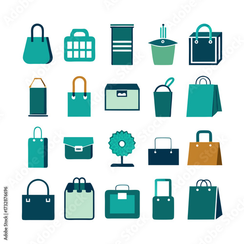 Collection of shopping bags and boxes in modern style
