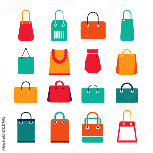 Collection of colorful shopping bags flat style isolated pattern
