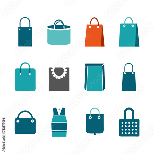 Stylish flat icon set of various shopping bag designs