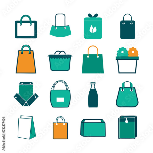 Assorted Shopping Bags and Containers Illustration Flat Design Style
