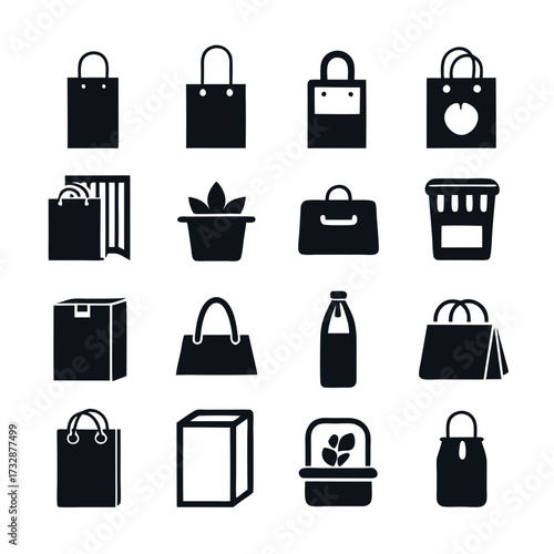 Set of simple icon designs showcasing various consumer goods