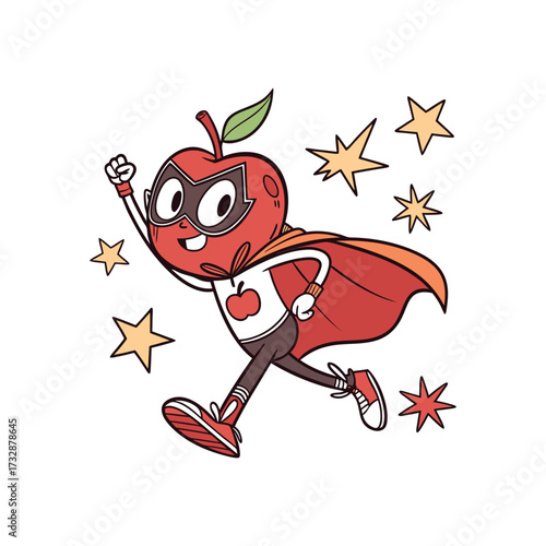 Apple superhero cartoon character vector illustration with star graphics design
