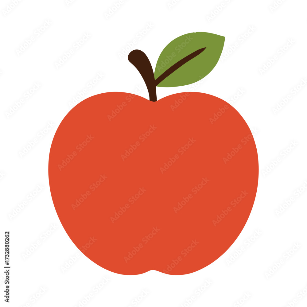 Fototapeta premium Apple Vector Illustration – Red Fruit Clipart with Leaf, Simple Healthy Food Design for Print and Digital Projects