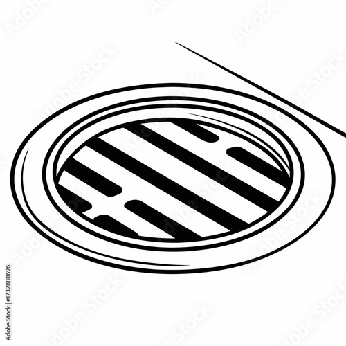 Simple line drawing of a circular drain cover with striped design  