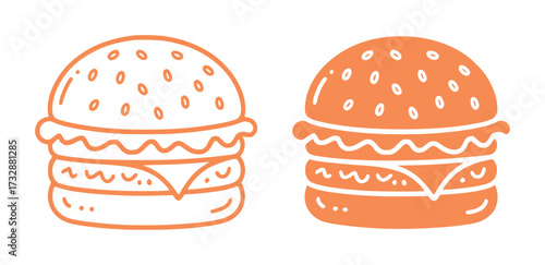Two Stylized Orange Burgers Outline and Filled Icon