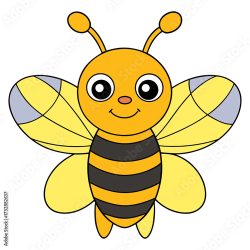 Cartoon illustration of a cute and smiling honey bee