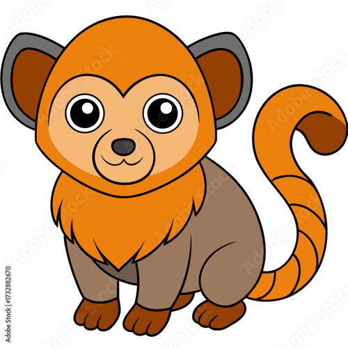 Cartoon style cute brown lemur sitting and staring forward