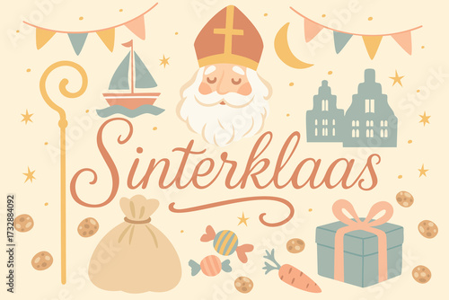 Sinterklaas bundle. Vector festive collection in pastel colors