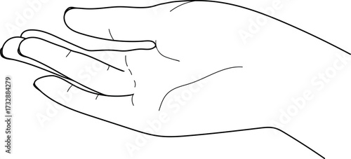 Coloring page with female hand with part of forearm, palm up, isolated on white background	