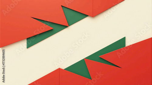 Free Download Clean abstract background with layered paper-cut red and green triangles on a cream backdrop. Elegant, modern geometric composition for banners, packaging, posters and web design - GFXLoad