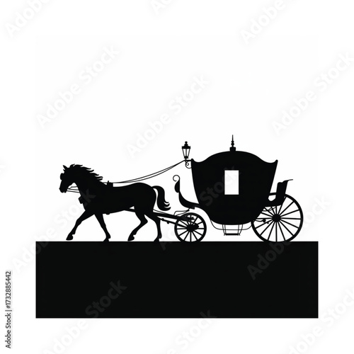 Silhouette of a horse drawn carriage with a driver