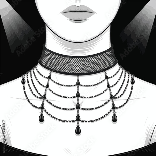 Elegant black choker necklace with dangling pendants
