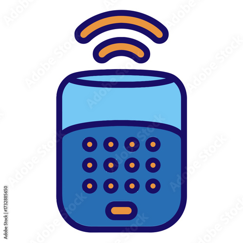 Modern Blue Smart Home Device Icon with Wireless Signal, Featuring a Digital Display and Illuminated Numeric Keypad for Remote Control, Security Systems, or IoT Connectivity Solutions, Designed for Se