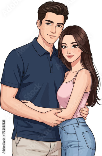Casual Young Couple Hugging Fashion Vector Illustration
Modern Diverse Couple Cartoon Art Standing Together