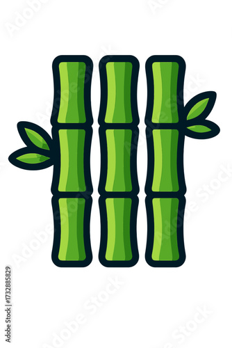Vibrant green bamboo stalks with fresh leaves, minimalist illustration. Modern vector art depicting natural growth, serenity, and sustainable beauty. Eco-friendly design icon for peace and renewal, pe