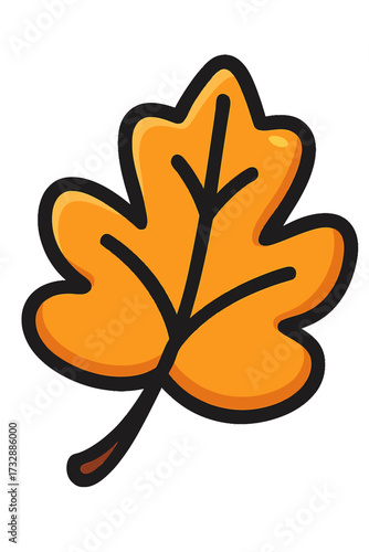 Vibrant, stylized orange autumn leaf icon with bold black outline, subtle shading, on dark gradient backdrop. Ideal for fall designs, harvest, Thanksgiving, nature graphics, digital projects, evoking