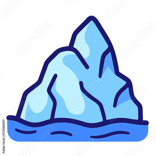 Majestic Blue Iceberg Floating in Serene Ocean Water with Stylized Outline and Radiant Neon Glow – A Minimalist Vector Illustration of Arctic Wilderness and Frozen Beauty, Evoking Calm, Cold, and Envi