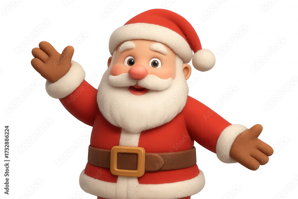 Obraz premium Santa claus cartoon character waving hello, greeting christmas season, celebrating winter holiday traditions