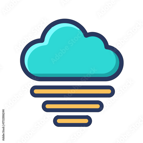 Vibrant turquoise cloud icon with a soft radiant glow, hovering above three decreasing amber lines, symbolizing atmospheric mist, fog, or a digital loading state, presented in a minimalist, modern, an