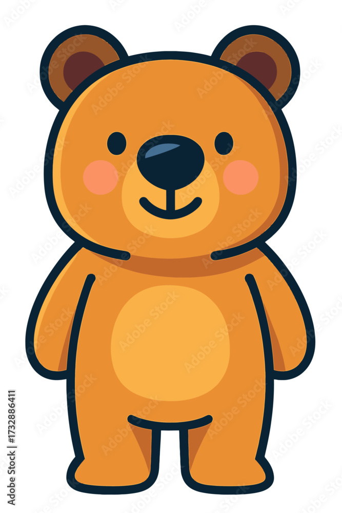 Fototapeta premium Adorable Smiling Orange Cartoon Teddy Bear Character Illustration, a Cute and Friendly Digital Art Graphic for Kids, Babies, and Nursery Decor, Perfect for Playful Designs, Sweet Childhood Themes, and