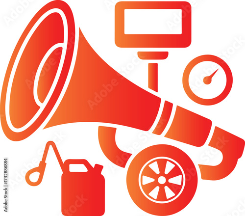 Orange gradient icons for automotive services and communication megaphone speaker