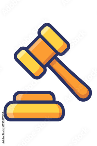 A vibrant, stylized golden gavel and its sound block, prominently displayed against a deep grey background, symbolizing justice, law, auctions, and judicial authority. This crisp icon is perfect for l