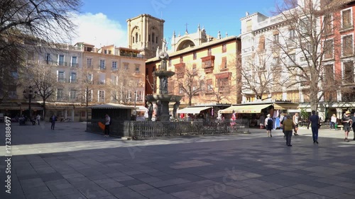 The central square of Granada, Spain, also known as the Bib Rambla square.
