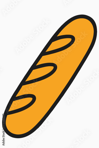 Vibrant cartoon style illustration of a delicious golden-brown baguette featuring classic diagonal slashes, ideal for bakery menus, food blogs, culinary designs, or grocery store promotions, presented