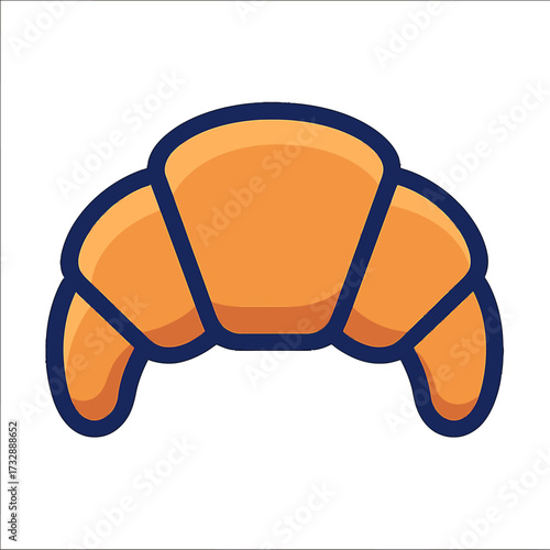 Clean vector illustration of a golden-orange croissant with a bold blue outline, set against a dark gradient. Ideal for bakery branding, cafe menus, breakfast ads, food apps, culinary websites, market