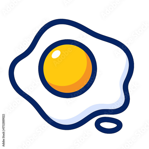 Vibrant minimalist fried egg icon with a sunny yellow yolk, creamy white, and bold dark blue outline, perfect for breakfast themes, cooking apps, food blogs, innovative idea generation, culinary desig