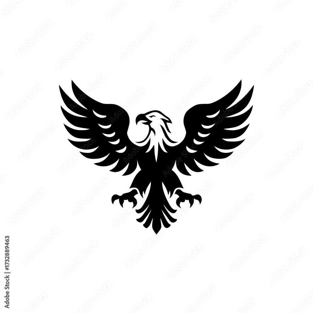 Fototapeta premium Stylized black eagle with wide open wings on a white background