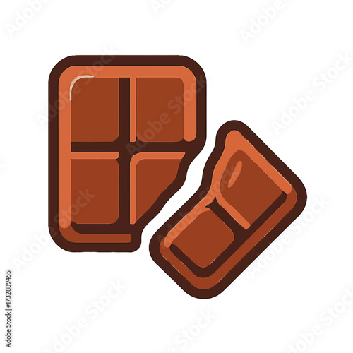 A captivating digital illustration showcasing a perfectly sectioned chocolate bar alongside a tantalizingly broken piece, rendered with a modern, stylized aesthetic and a warm, inviting glow. This del