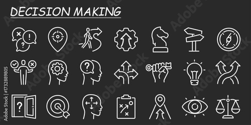 Decision making, choice, uncertainty, strategy, vision and career path editable stroke outline icon isolated on white background flat vector illustration. 