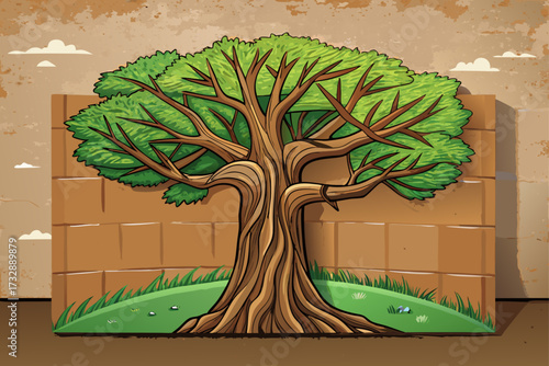 vector of Draw a big tree trunk on brown cardboard and stick it on the wall. A group craft for school that is an interesting idea for grades.