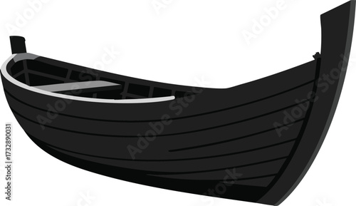 Viking ship wooden boat illustration in black silhouette style vector design for historical maritime concept 