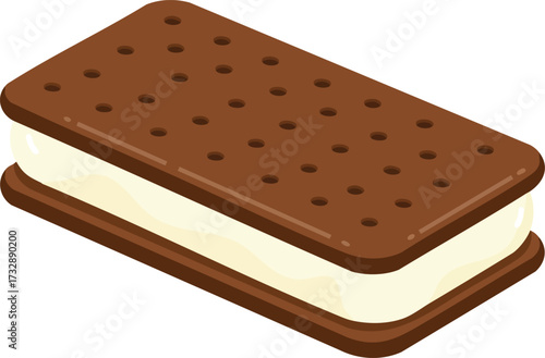 Ice cream sandwich dessert with chocolate biscuit and vanilla filling sweet treat vector illustration 