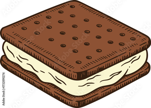 Chocolate ice cream sandwich dessert with creamy vanilla filling vector illustration food snack treat sweet indulgence 