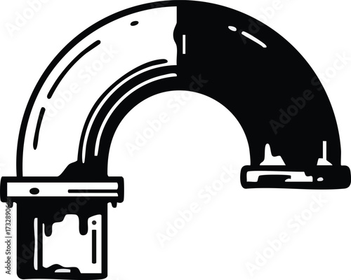 Plumbing pipe elbow joint vector illustration in black and white style for construction and repair designs