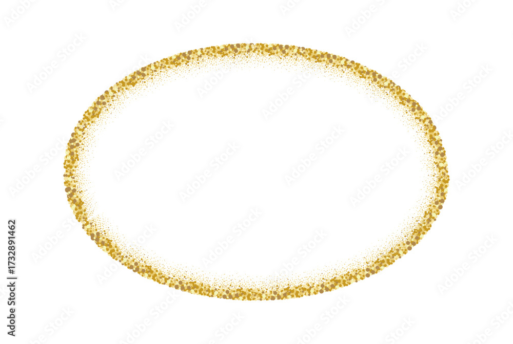 Golden oval frame with glitter texture. Shiny sparkles border for celebration. Vector illustration.