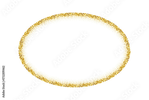 Golden oval frame with glitter texture. Shiny sparkles border for celebration. Vector illustration.