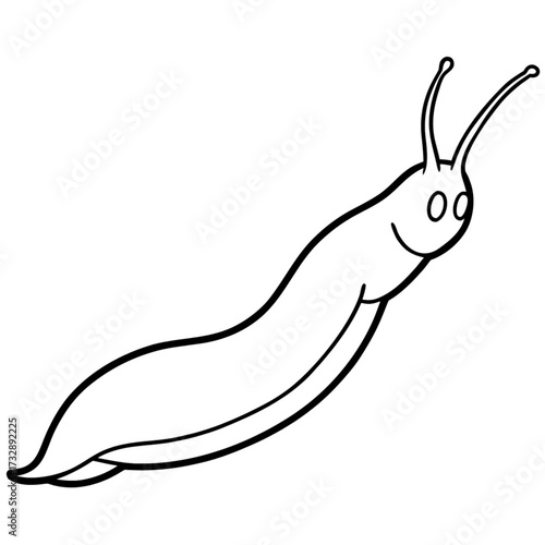 Minimalist illustration of a cartoon slug with antennae and a simple face outlined in black on a white background vector