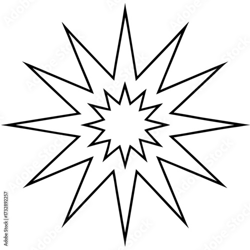 Minimalist illustration of a starburst shape with multiple sharp points radiating outwards in a black outline design vector