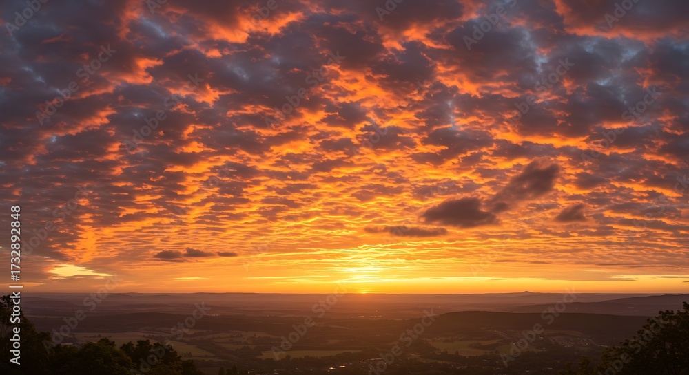 Fototapeta premium Dramatic sunset sky with fiery clouds over horizon