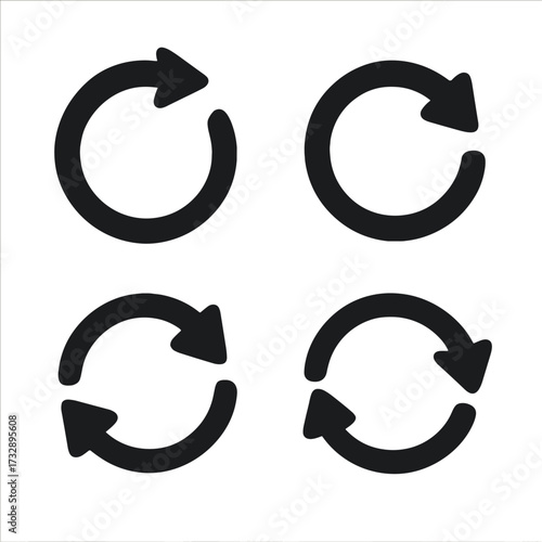 Circular Arrows Collection. Solid style icons of circular and rotating arrows: clockwise loop arrow, counterclockwise spin,