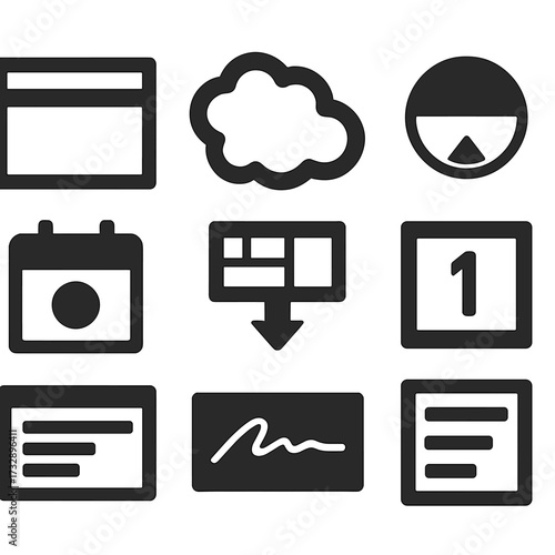 Architectural Drawing Icons. Solid style icons of architectural drawing templates: title block, revision cloud, scale indicator,